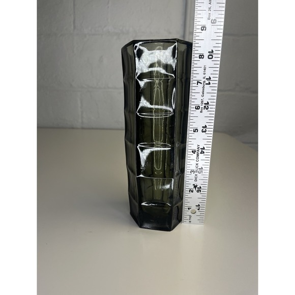 MCM Optical Glass Vase Hexagon Smoke Bogdan Kupczyk Zabkowice Glassworks Poland - Picture 7 of 12